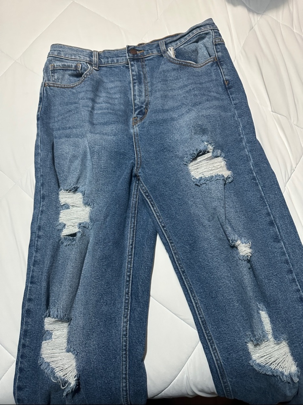 Fashion Nova Distressed Wide-Leg Jeans - Blue